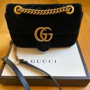 Velvet Matelasse GG Marmont Shoulder Bag Black